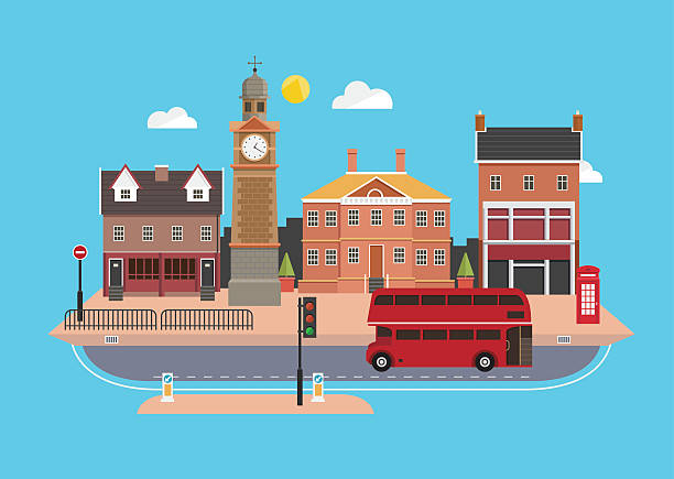 город улица в плоский дизайн стиль, великобритания - london england england street light telephone stock illustrations