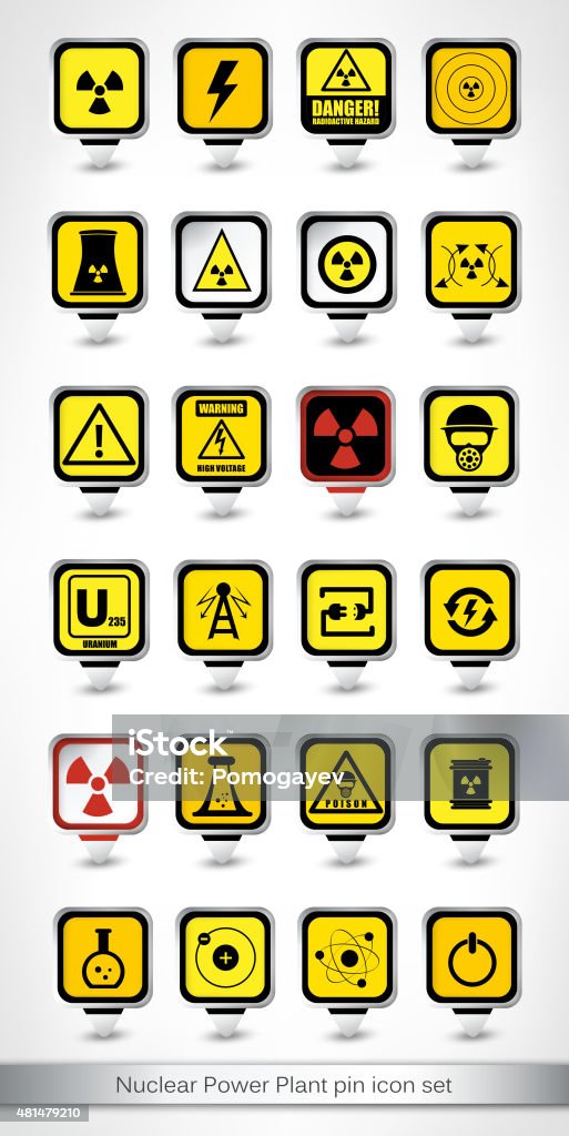 Nuclear Power Plant pin icon set Nuclear Power Plant pin icon set. Vector illustration. 2015 stock vector