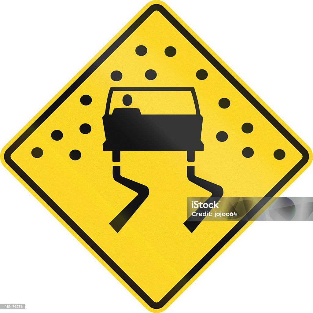 Slip Danger When Icy in Canada Warning road sign in Canada - slip danger when icy. 2015 Stock Photo