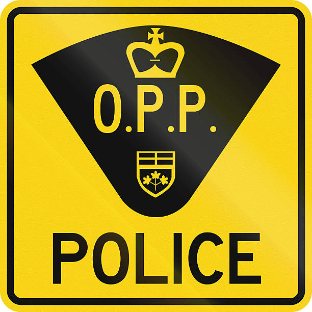 Police In Canada An Canadian traffic sign - Police station. This sign is used in Ontario. police station canada stock pictures, royalty-free photos & images