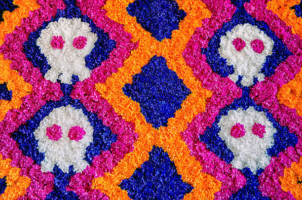 Day of the dead Flowers Mural (Dia de Muertos) Day of the dead Mural with skulls made with flowers religious offering stock pictures, royalty-free photos & images
