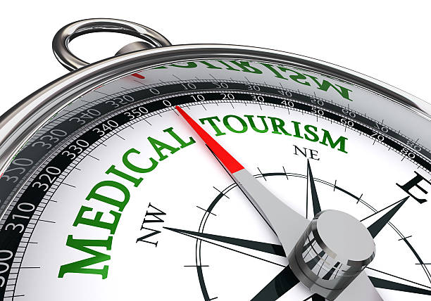 medical tourism sign on concept compass, isolated on white backg stock photo