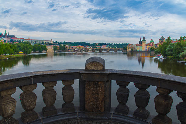 Castle and the Charles Bridge in downtown Prague. stock photo