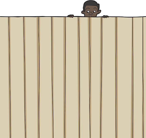 ребенок, глядя через забор - over the fence stock illustrations