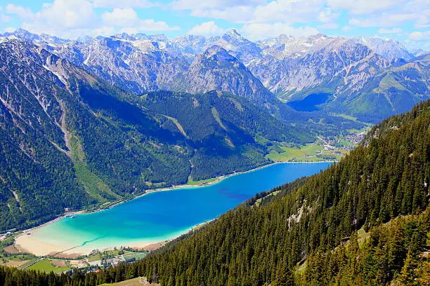 Achensee blue lake from Rofan Mountains - Tirol, Austria.