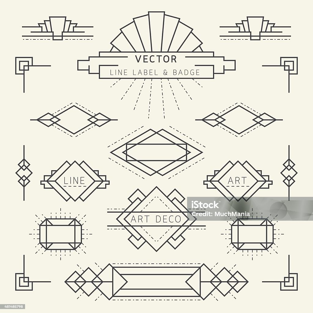 Linha estilo Art déco e geométricos etiquetas e emblemas, monocromático " - Vetor de Arte Deco royalty-free