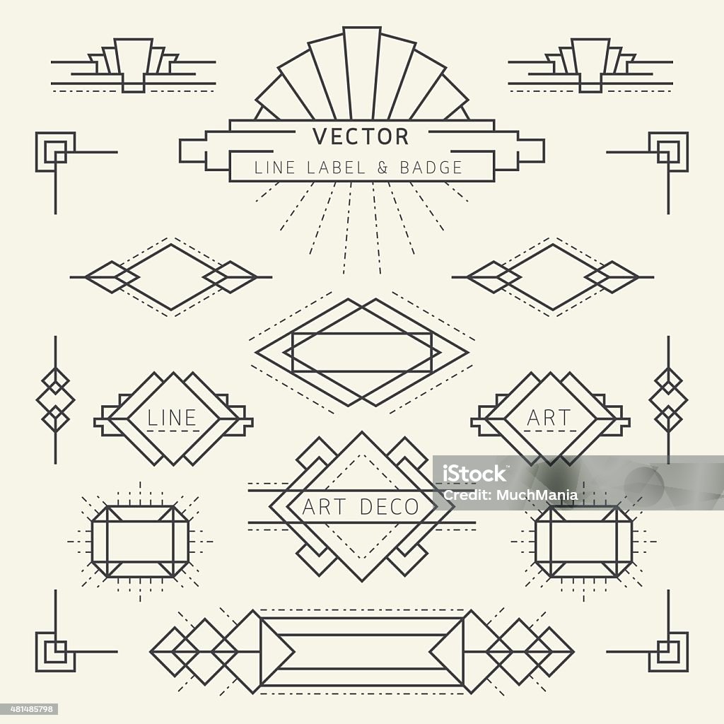 Art Deco Style Line and Geometric Labels and Badges Monochrome Linear Design Style Art Deco stock vector