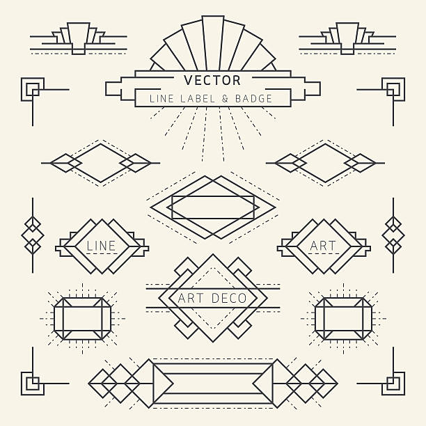 Art Deco Style Line and Geometric Labels and Badges Monochrome Linear Design Style art deco stock illustrations