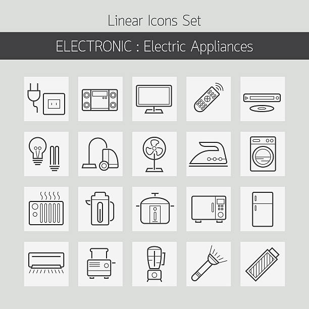 Electric Home Appliances Line Icons Set Linear Design Style dvd player stock illustrations