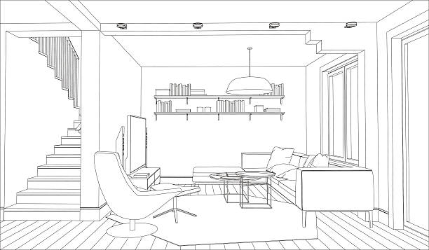 illustrazioni stock, clip art, cartoni animati e icone di tendenza di interni - office contemporary furniture domestic room