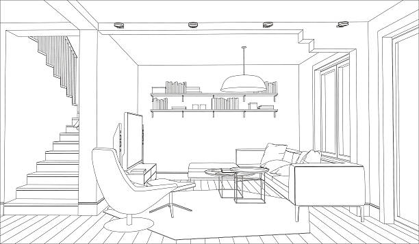 Interior Line drawing of the interior on a white background inside of illustrations stock illustrations