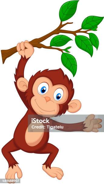 Cute Monkey Cartoon Hanging Stock Illustration - Download Image Now - Activity, Africa, Animal