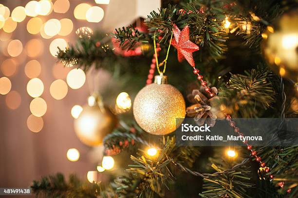 Beautiful Holiday Decorated Room With Christmas Tree Stock Photo - Download Image Now