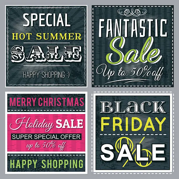 Vector illustration of black  banners with sale offer, vector