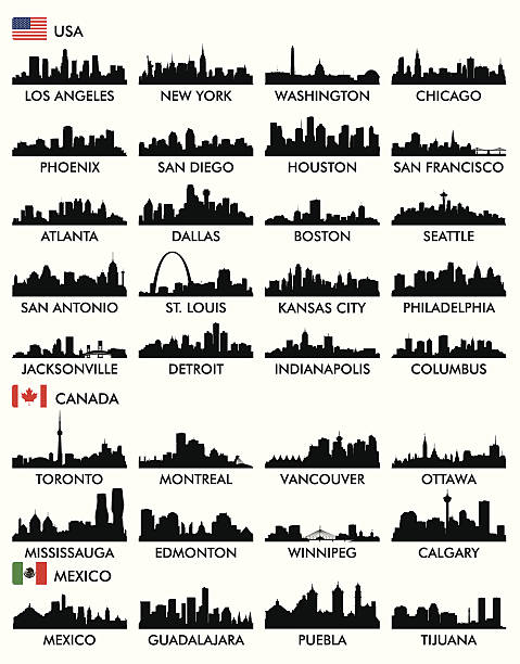 City skyline North America City skyline North America cityscape icons stock illustrations