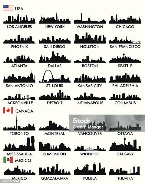 City Skyline North America Stock Illustration - Download Image Now - Urban Skyline, In Silhouette, City