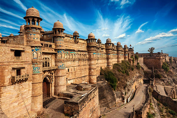 Gwalior fort Famous indian landmark - Gwalior fort in daytime. Gwalior, Madhya Pradesh, India fort stock pictures, royalty-free photos & images