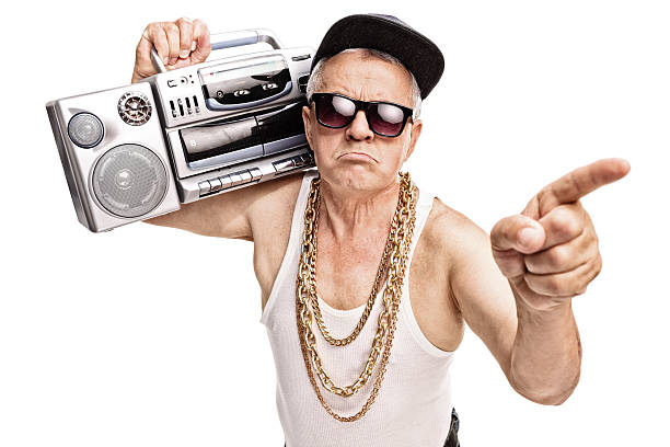 istock Senior rapper carrying a ghetto blaster on his shoulder 481494484