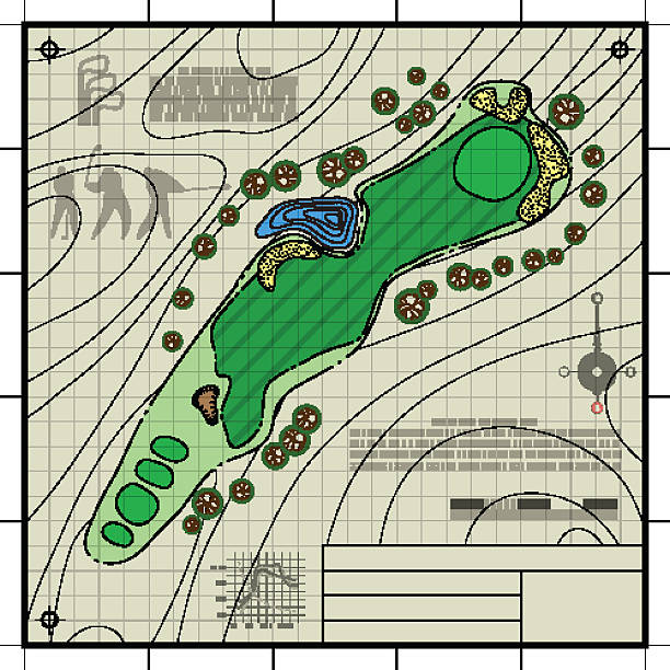 illustrations, cliparts, dessins animés et icônes de configuration blueprint de dessin parcours de golf - water hazard illustrations