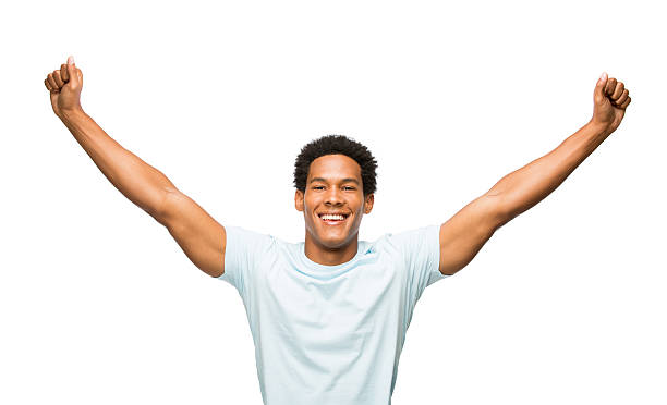 istock Excited young latin man with both arms in the air 481495441