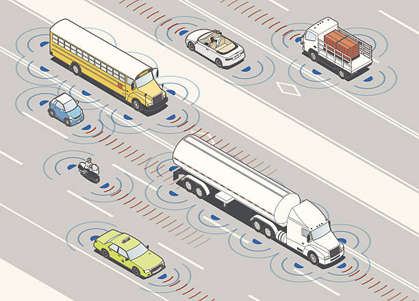 ilustrações, clipart, desenhos animados e ícones de ilustração de radar de detecção de colisão - shipping car freight transportation commercial land vehicle