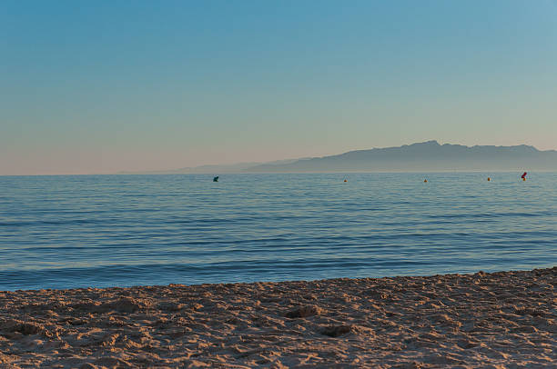 Salou beach at sunset. stock photo