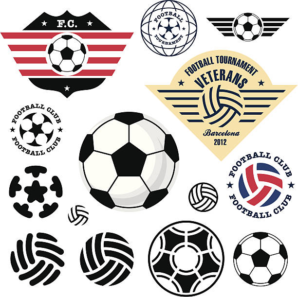 Football Soccer ball Football Soccer ball. Football Soccer Club emblem vector set. old football stock illustrations