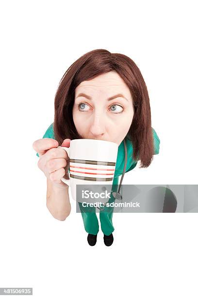 Fisheye Nurse Drinking Coffee Stock Photo - Download Image Now - Coffee - Drink, Coffee Crop, Humor