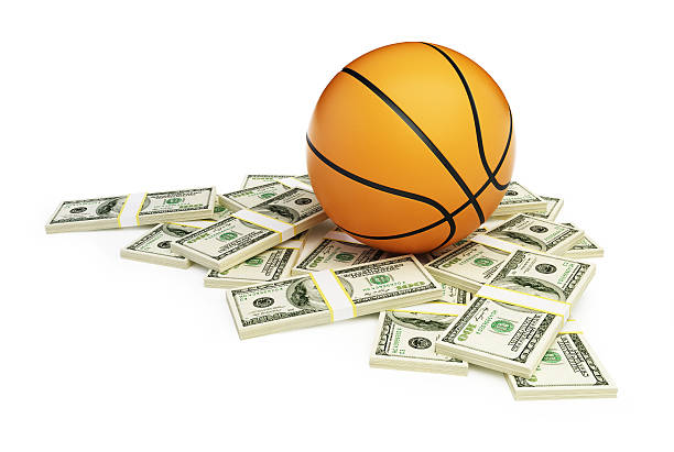 basketball ball dollar on a white background stock photo