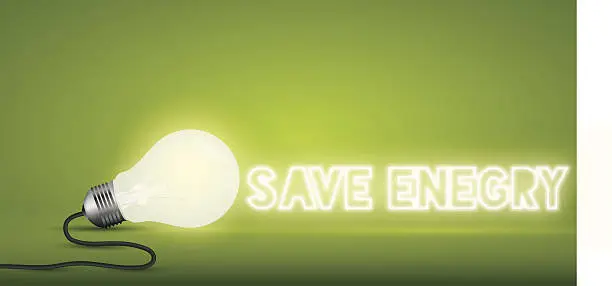 Vector illustration of Lightbulb word save energy