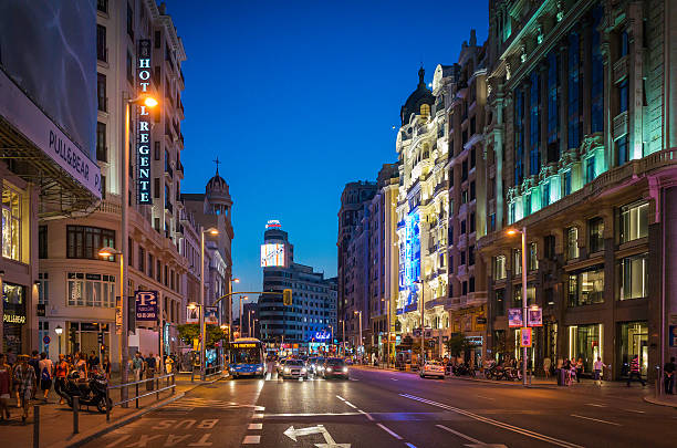 istock Madrid Gran Via shoppers and stores illuminated at dusk Spain 481507764