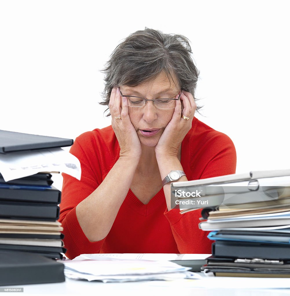 ストレスのたまった荒れた女性に作業 - カラー画像のロイヤリティフリーストックフォト