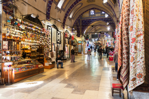 Istanbul, Turkey - March 14, 2014: Grand bazaar interior.The Grand Bazaar is with it's around 58 streets and over 1200 shops one of the largest covered markets in the world attracting around 300,000 thousand people daily.