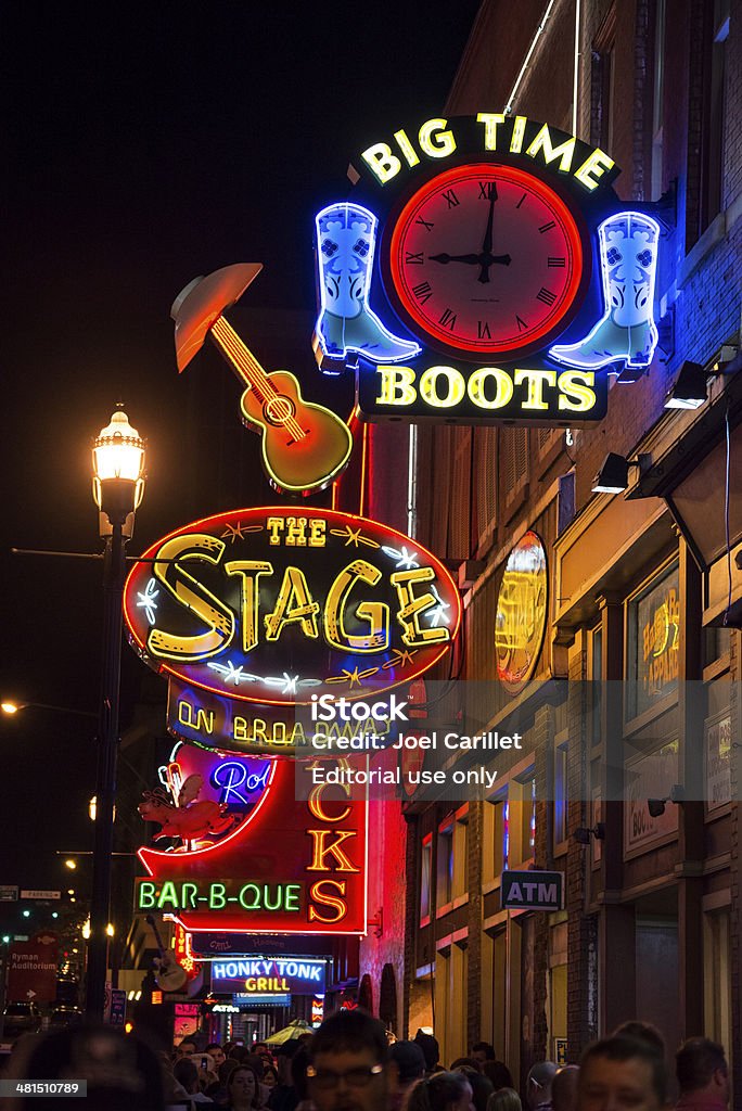 Neon Lights On Broadway At Night In Tennessee Stock Photo - Image Now - iStock