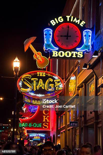 Neon Lights On Broadway At Night In Nashville Tennessee Stock Photo - Download Image Now