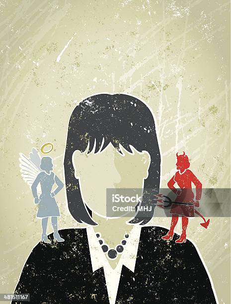 Businesswoman With Angel And Devil On Her Shoulders Stock Illustration - Download Image Now