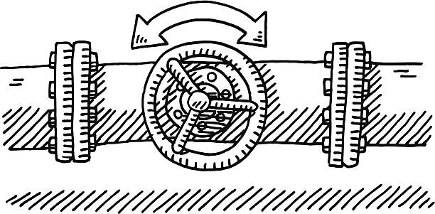Valve Wheel Pipeline Industry Drawing Hand-drawn vector drawing of a Valve Wheel on a Pipeline, Gas Industry Symbol. Black-and-White sketch on a transparent background (.eps-file). Included files are EPS (v10) and Hi-Res JPG. natural gas pipeline clip art stock illustrations