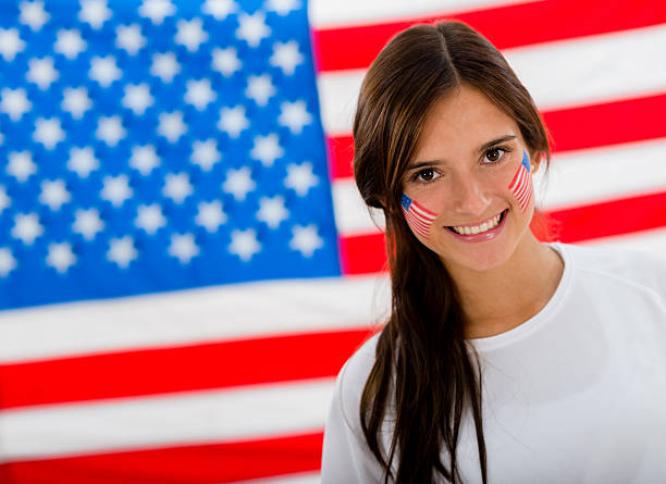 istock Patriotic American woman 481512799