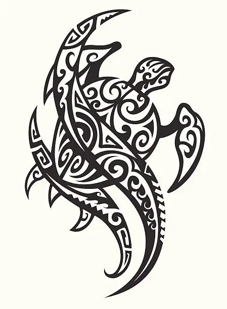 Vector illustration of Hawaiian Tribal Turtle with Wave