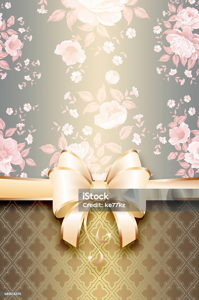 Vintage decorative background with flowers and elegant bow. Vintage invitation card template with flowers of roses and elegant ribbon with bow. 2015 stock illustration