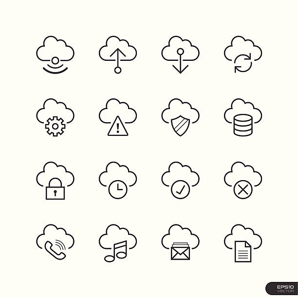 ilustrações de stock, clip art, desenhos animados e ícones de nuvem computação conjunto de ícones - network server storage compartment lock data