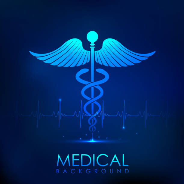 Healthcare and Medical Background illustration of Caduceus symbol on heart beats in Healthcare and Medical Background caduceus medical symbol backgrounds stock illustrations