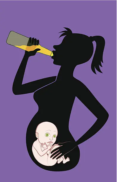 Vector illustration of Drinking Pregnant Woman