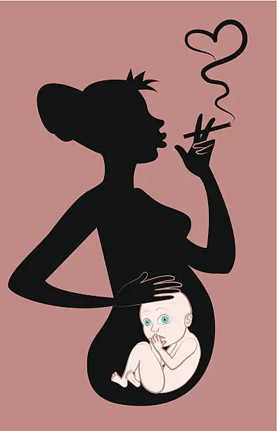 Vector illustration of Smoking Pregnant Woman