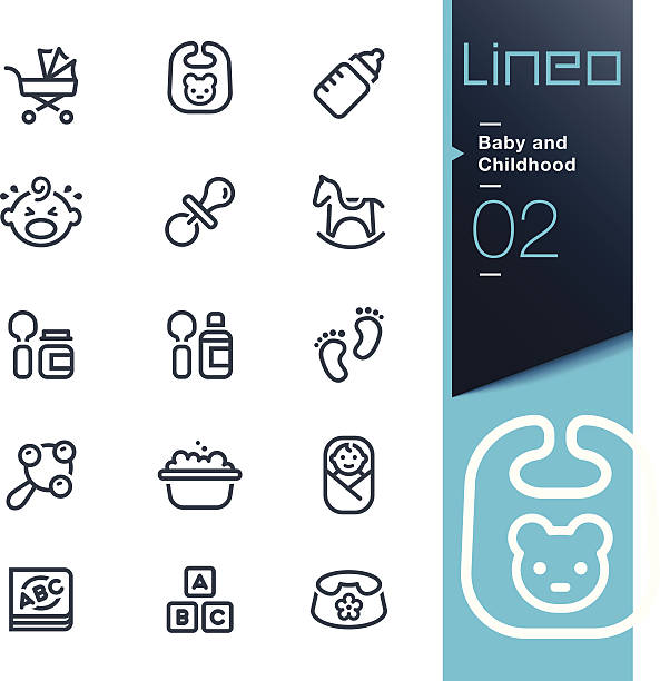 Lineo - Baby and Childhood outline icons Vector illustration, Each icon is easy to colorize and can be used at any size.  baby bib stock illustrations