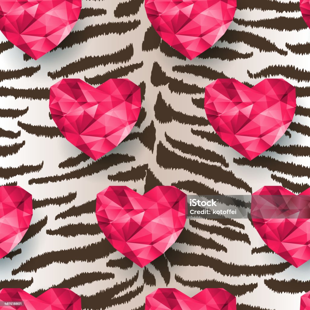 Chic vector seamless patterns (tiling). Animal print, tiger texture. Polygonal hearts. Endless texture can be used for printing onto fabric and paper or scrap booking. Abstract stock vector