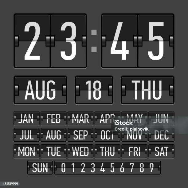 Flip Clock Mit Uhrzeit Datum Und Tag Stock Vektor Art und mehr Bilder von Alphabet - Alphabet, Ankunfts- und Abfahrtstafel, Ausrüstung und Geräte