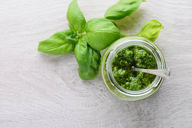 Green pesto Food and Drink pesto sauce stock pictures, royalty-free photos & images