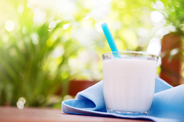Milk in glass with outdoor background