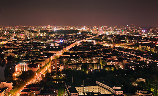 Skyline of Berlin at night with a view of the TV Tower